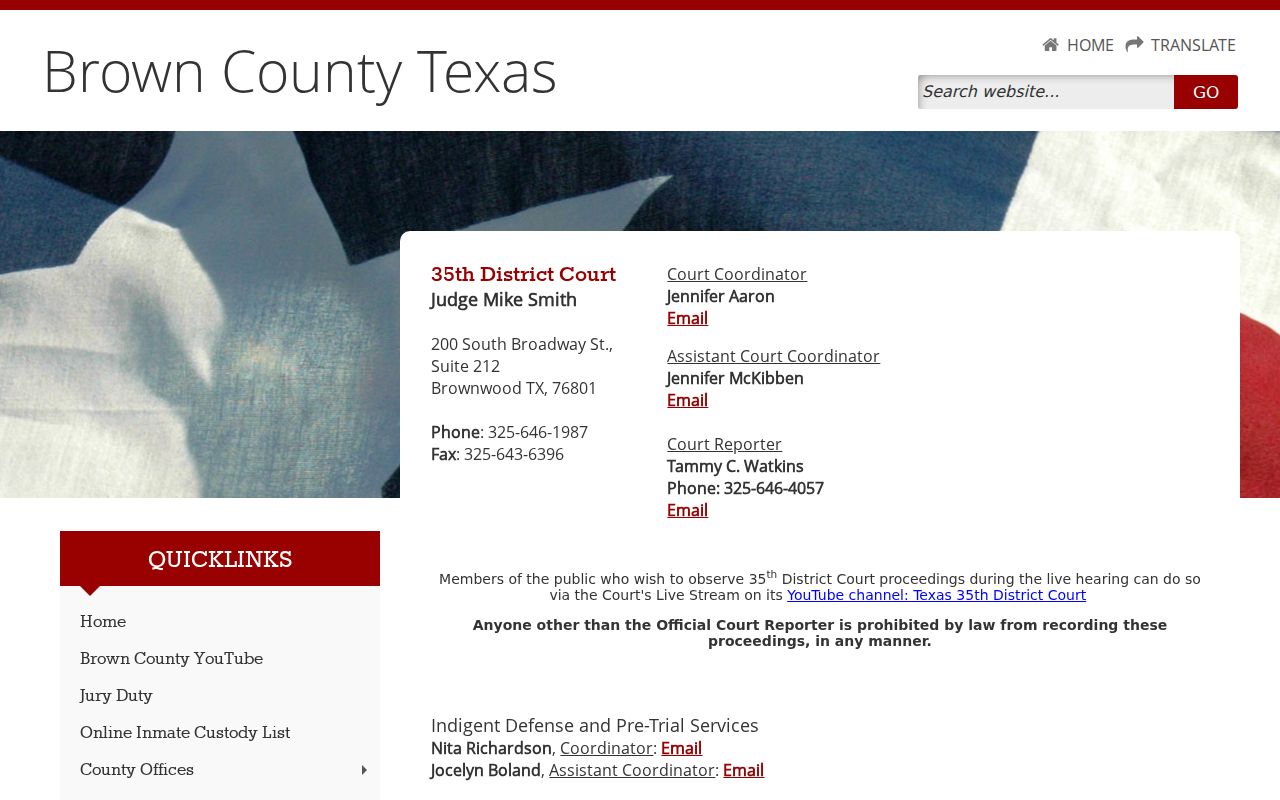 Brown County arrest warrant 35th District Court contact page