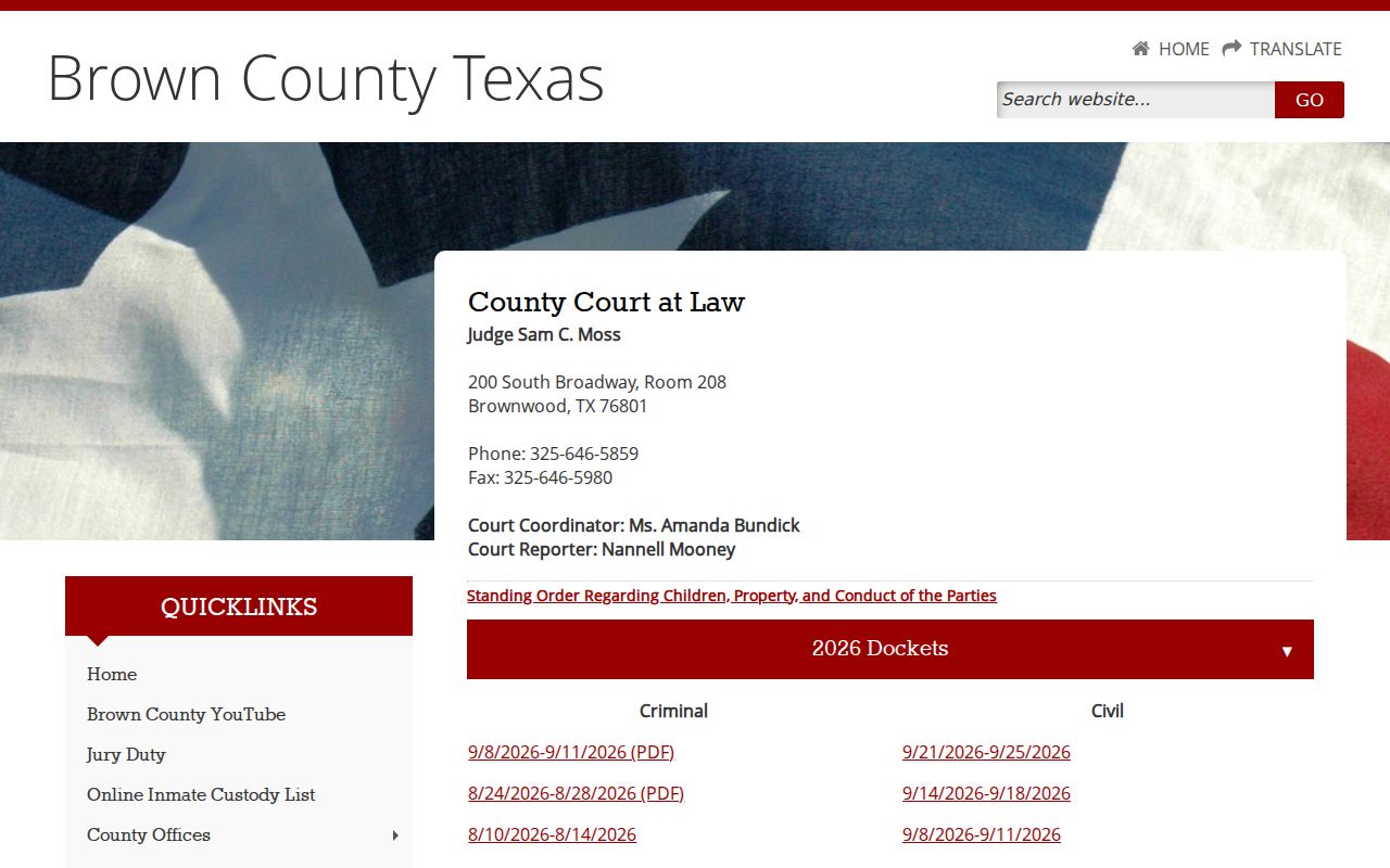 Brown County arrest warrant County Court at Law contact page