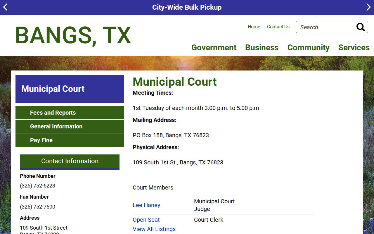 Bangs warrant records municipal court schedule and contact page