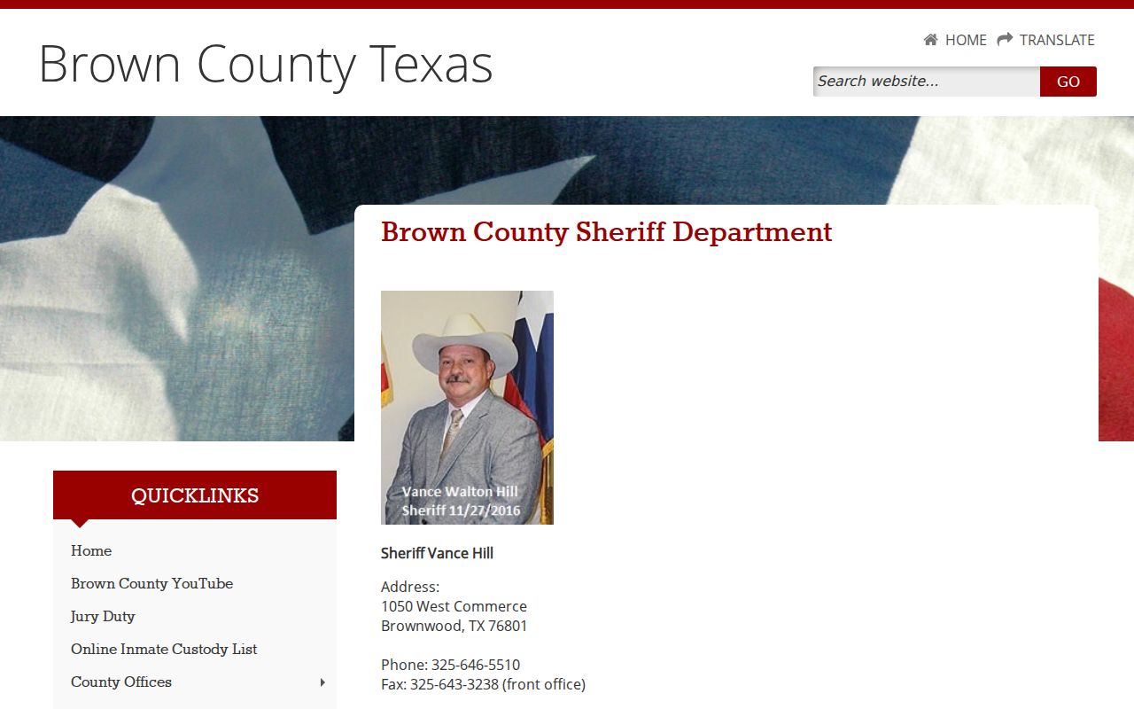 Brown County warrant records sheriff office contact page
