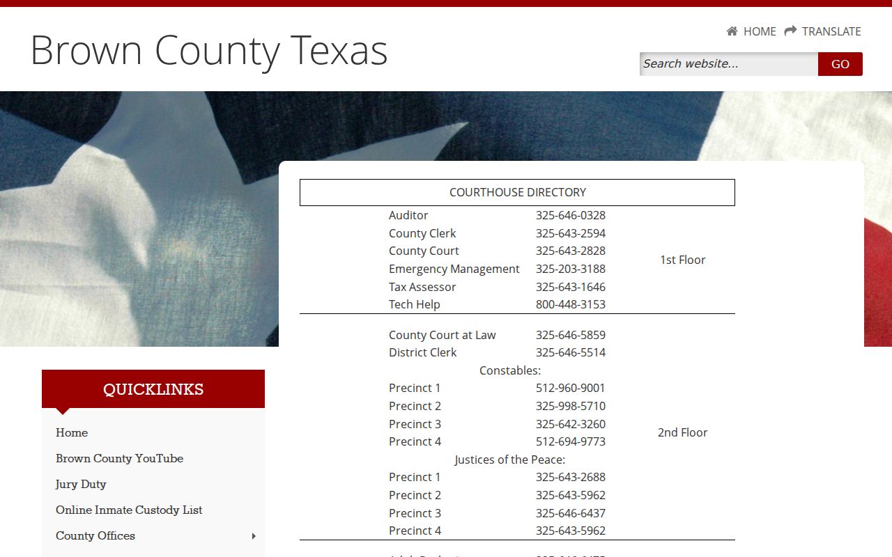 Brown County warrant court directory and precinct contact page